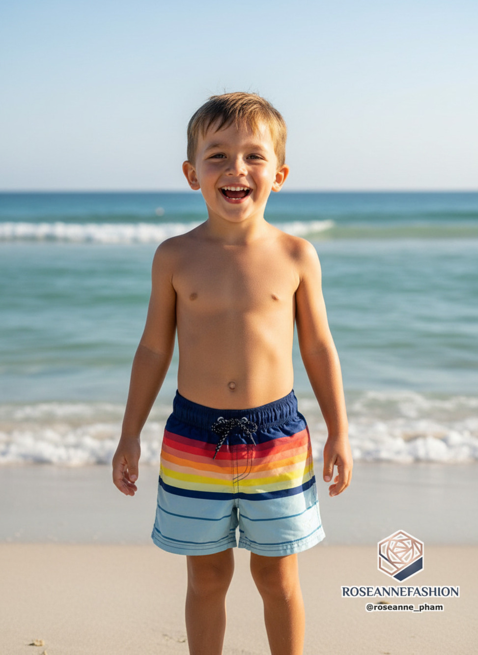 Angel Season Boys Rainbow Striped Swim Trunks Sz 3-4 NWT